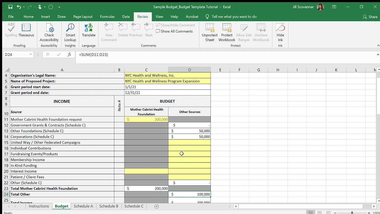 Budget Template Tutorial Mother Cabrini Health Foundation YouTube