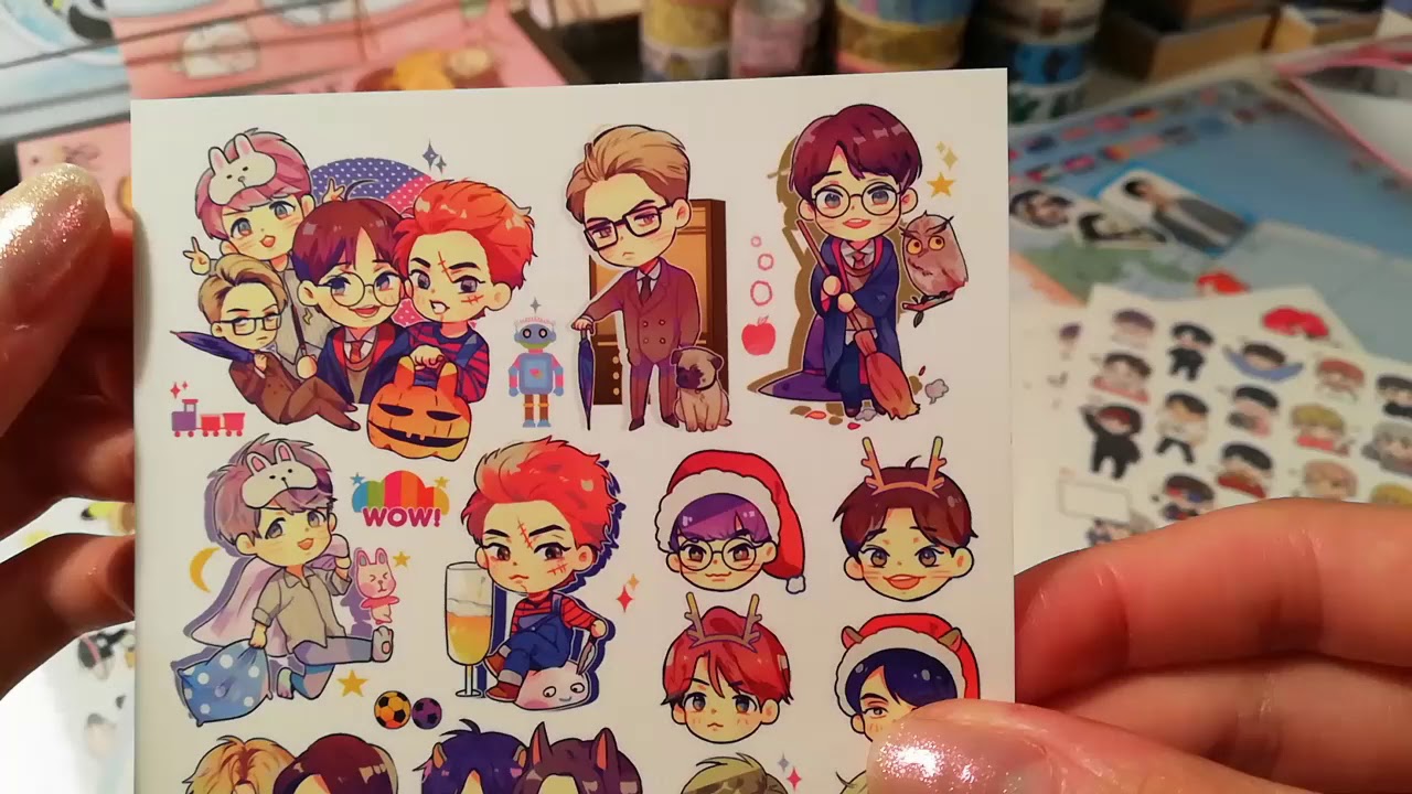 kpop fanart sticker unboxing (exo bts) ♡