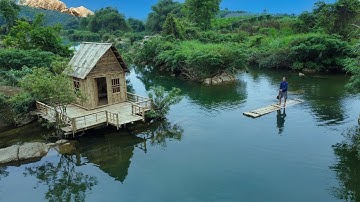 100 days to build a bamboo house with a grass roof on a dangerous cliff next to a big river - Part 1