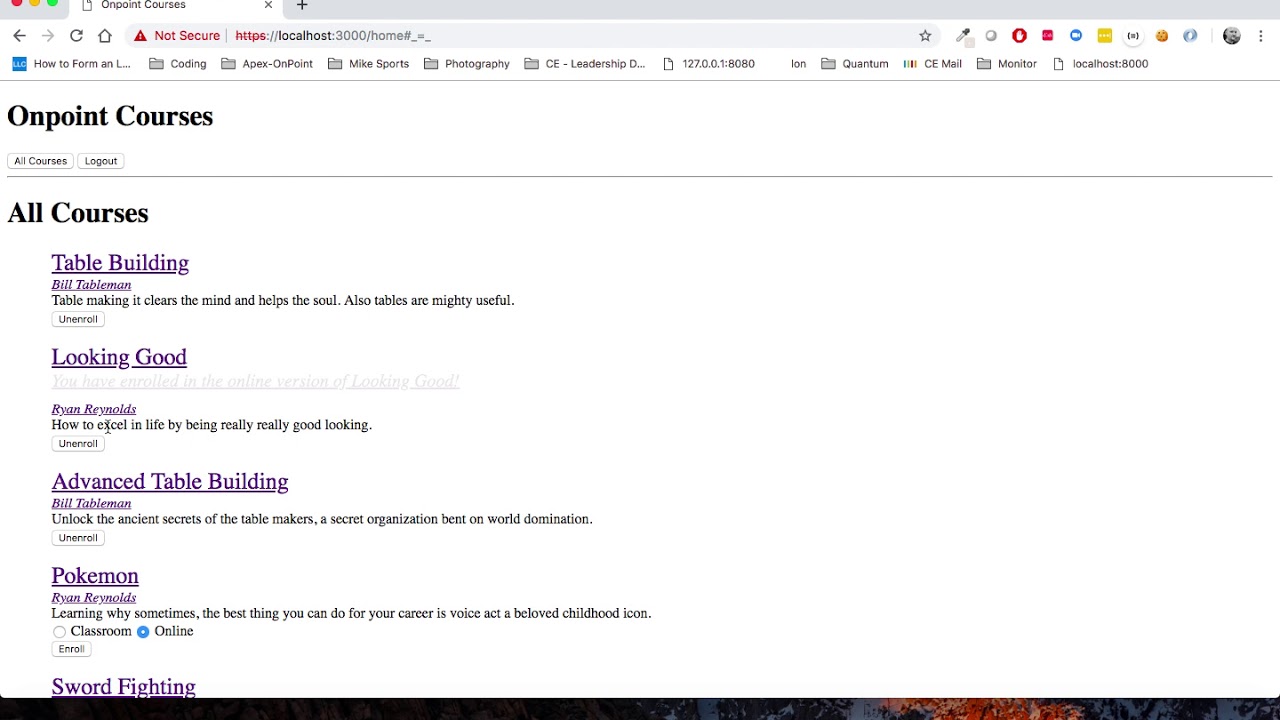 Onpoint Courses AJAX walkthrough
