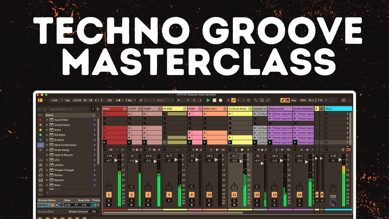Hypnotic Techno Drums from Scratch (Stock Ableton Effects Only