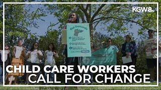 Child care providers across Oregon walk out during national 'Day without Child Care'