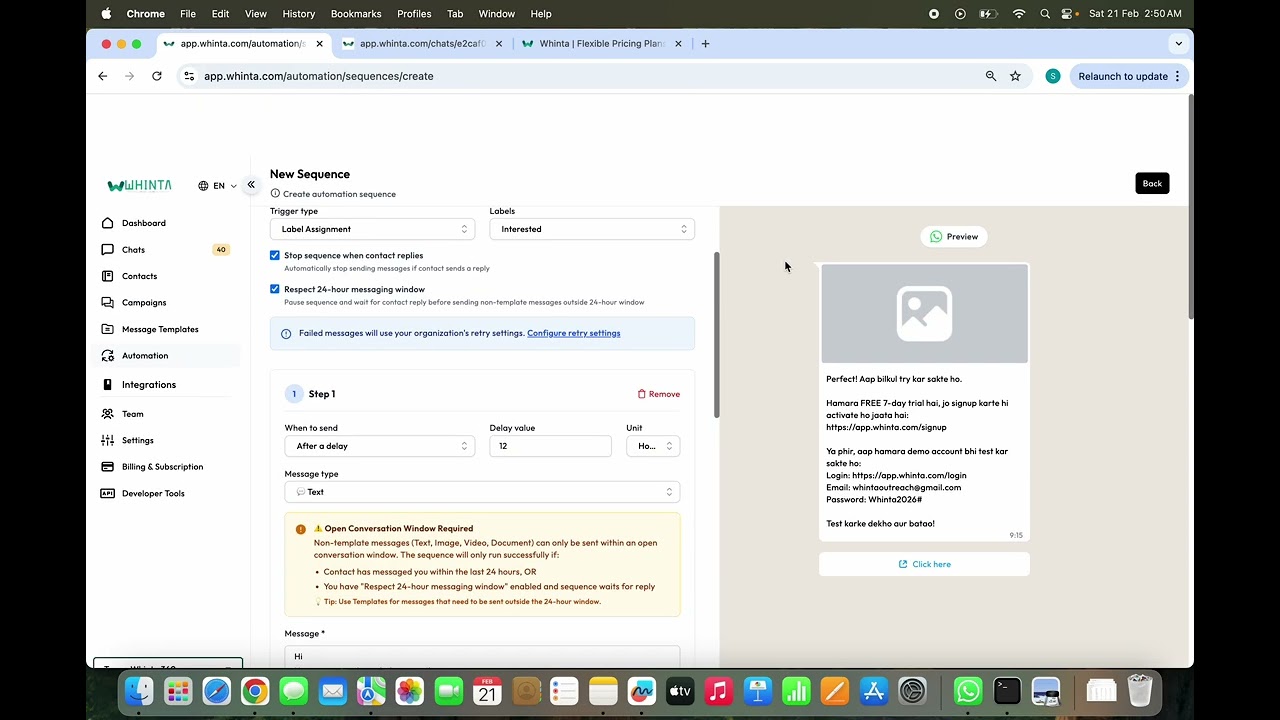 Whinta Sequence Feature Guide | Automate Follow-Ups on WhatsApp (Step-by-Step Tutorial)