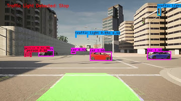 Object Detection + Lane Detection + Traffic Light State Detection in CARLA Simulator Town 3
