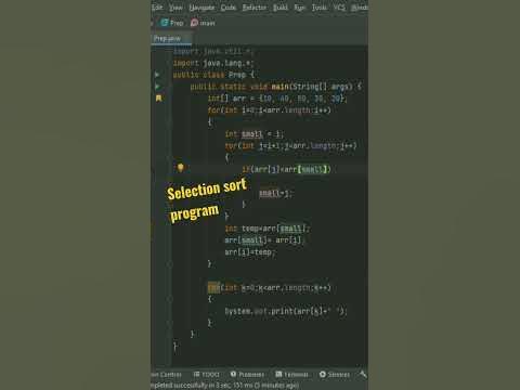 Selection sort program in java - YouTube
