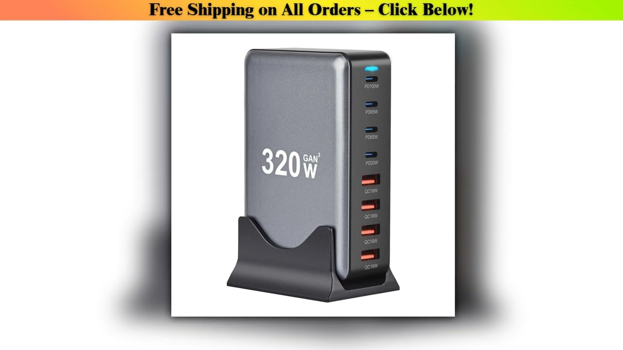 New 320W Desktop Charger GaN Fast Charging 8-port C-type PD Mobile Charging Station Is Suitable