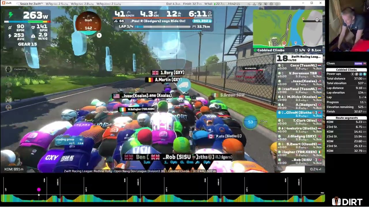 Zwift: ZRL 25/26 Rd3 Race 5: Navy (Dev B) - Points - Cobbled Climbs 4 laps - DIRTy Sloths