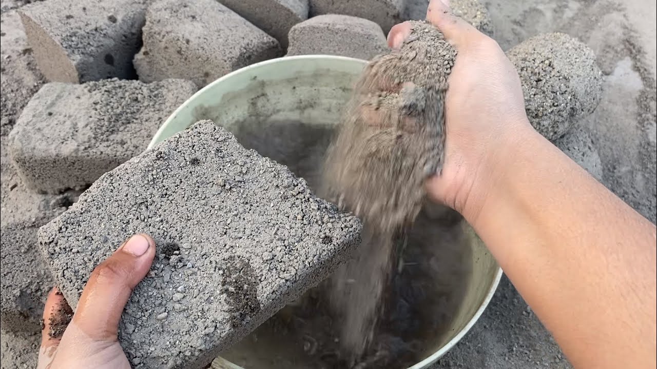 New stoney cement pouring green cement dry floor & water crumbling/ #asmr #satisfying #stressrelief