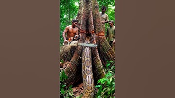 Chainsaw Meets an Unstoppable Snake Inside a Giant Tree#chainsaw#woodworking