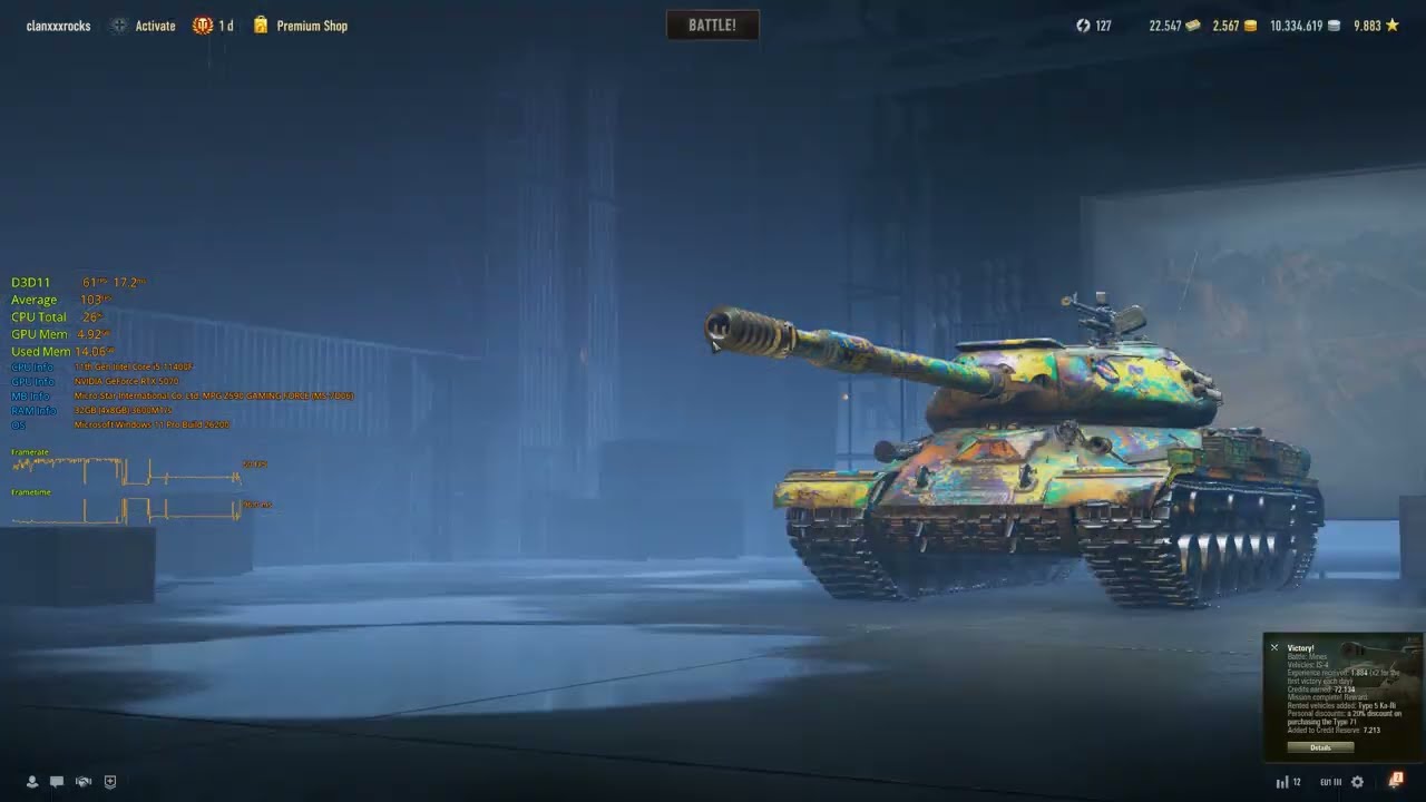 World of Tanks / FPS test / 2k 1440p / RTX 5070 / i5 11400F / gameplay