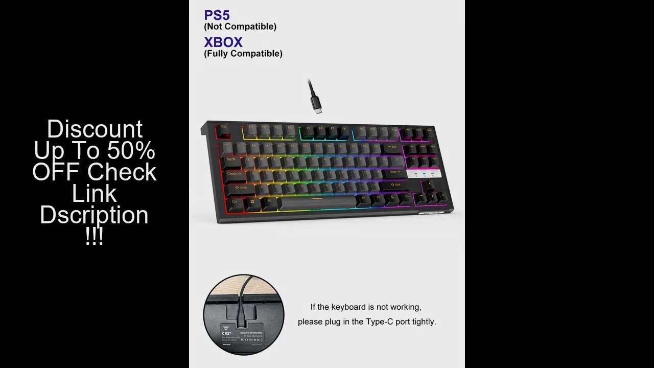 NPET 87 Keys RGB Mechanical Keyboard, Wired 20+ Backlit Modes, Ergonomic Hot Swappable Design, Suita