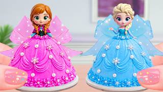 Tiny Cake Decorating👑💙 ANNA vs ELSA Snowflake Princess Battle 눈꽃 공주 대결 | Mini Cake ASMR