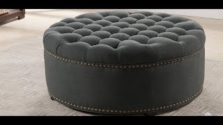 Baxton Studio Iglehart Linen Modern Tufted Ottoman, Gray