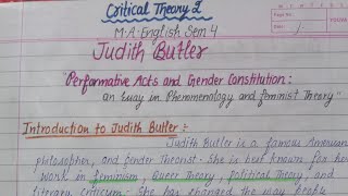 Judith Butler "Performative Acts and Gender Constitution" | Critical Theory 2 | M.A.English Sem 4