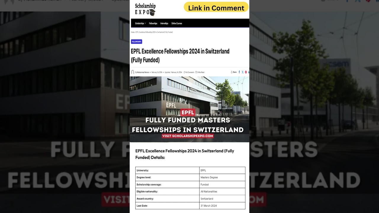 EPFL Excellence Fellowships 2024 in Switzerland (Fully Funded)