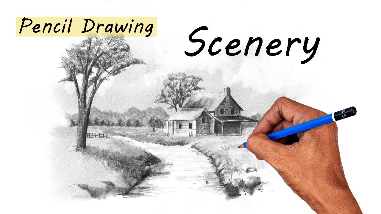 Drawing a simple scenery with pencil | How to Draw a scenery - YouTube