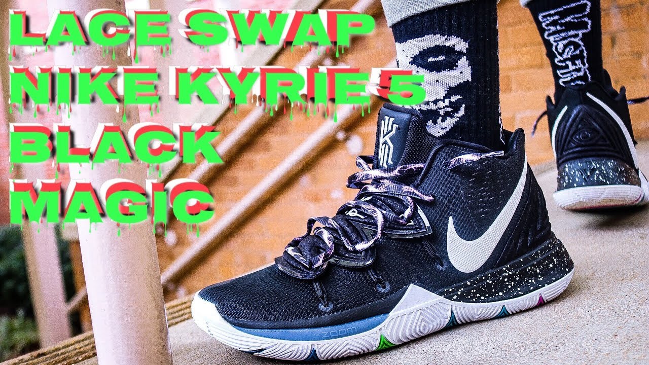 LACE SWAP -NIKE KYRIE 5 BLACK MAGIC - LACES BY DMG LACES - YouTube