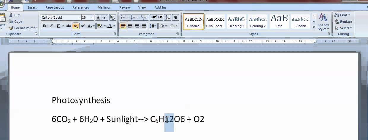 How to write chemical equations in word 2007