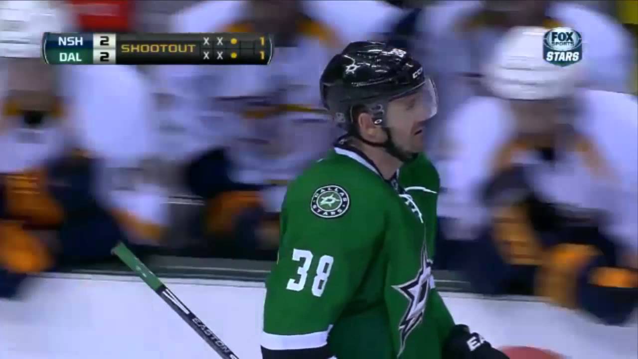 Vernon Fiddler falls in his Shootout attempt and still scores.