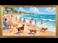 PERFECT Sunny Beach Day | Gold Framed Art | Oil Painting | Screensaver 4K | No Sound Video