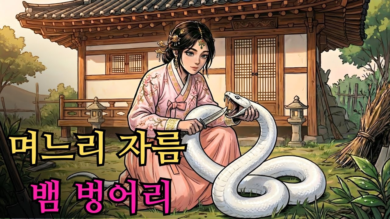 못된 며느리는 가위로 비단뱀의 혀를 잘라버렸고, 그 결과 평생 말을 할 수 없게 되었다.|민담 |전설 |설화 |옛날이야기 |오디오북