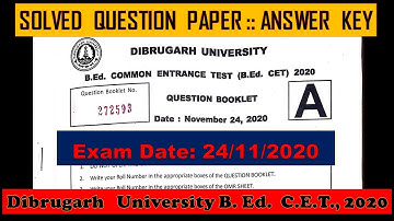 Dibrugarh University B.Ed. CET 2020 Answer Key | DU B.Ed. CET 2020 solved question paper