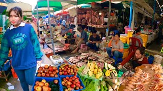 Cambodian street food 2024  Walking at wet market, chicken, fish, pork, fruit & vegetables