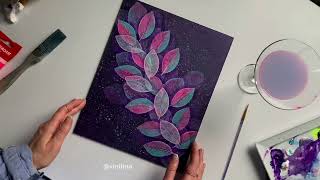 Leaves painting tutorial/ Рисуем листьями / Purple cosmic leaf painting step by step