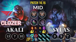 T1 Clozer Akali vs Sylas Mid - KR Patch 10.16