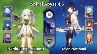 C0 Nahida Hyperbloom & C0 Yelan National - Spiral Abyss 4.6 Floor 12 Genshin Impact