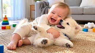 Baby & Fluffy Puppy Roll Together… Then the Giggles Get Out of Control! 😂👶