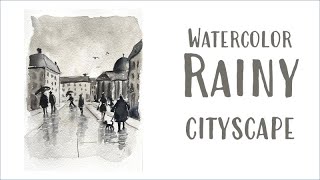 Get a Sneak Peek to my New Skillshare Class: a Monochromatic Watercolor Cityscape in the Rain