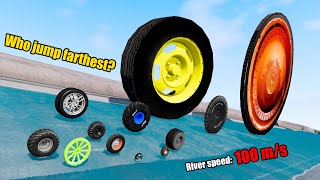 Which Сar Wheel Jumps Farthest in Water? - Beamng drive