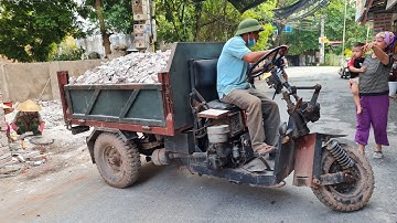 3-wheeled vehicle carrying sand into a narrow alley | Công nông 3 bánh chở cát , máy xúc ,ô tô tải