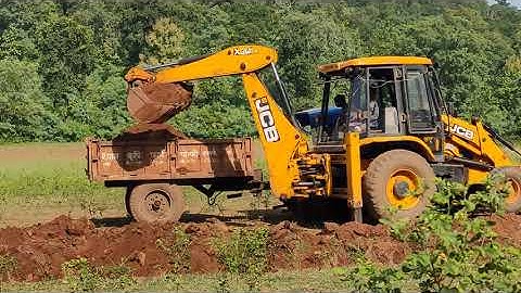 JCB Backhoe Machine Making Drain and Loading Soil in Tractor, JCB Working For Road Construction 4298
