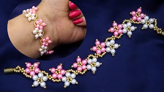 Cute Pearl Flower Bracelet// Beaded Bracelet Tutorial//How To Make  Beaded Bracelet With Pearls