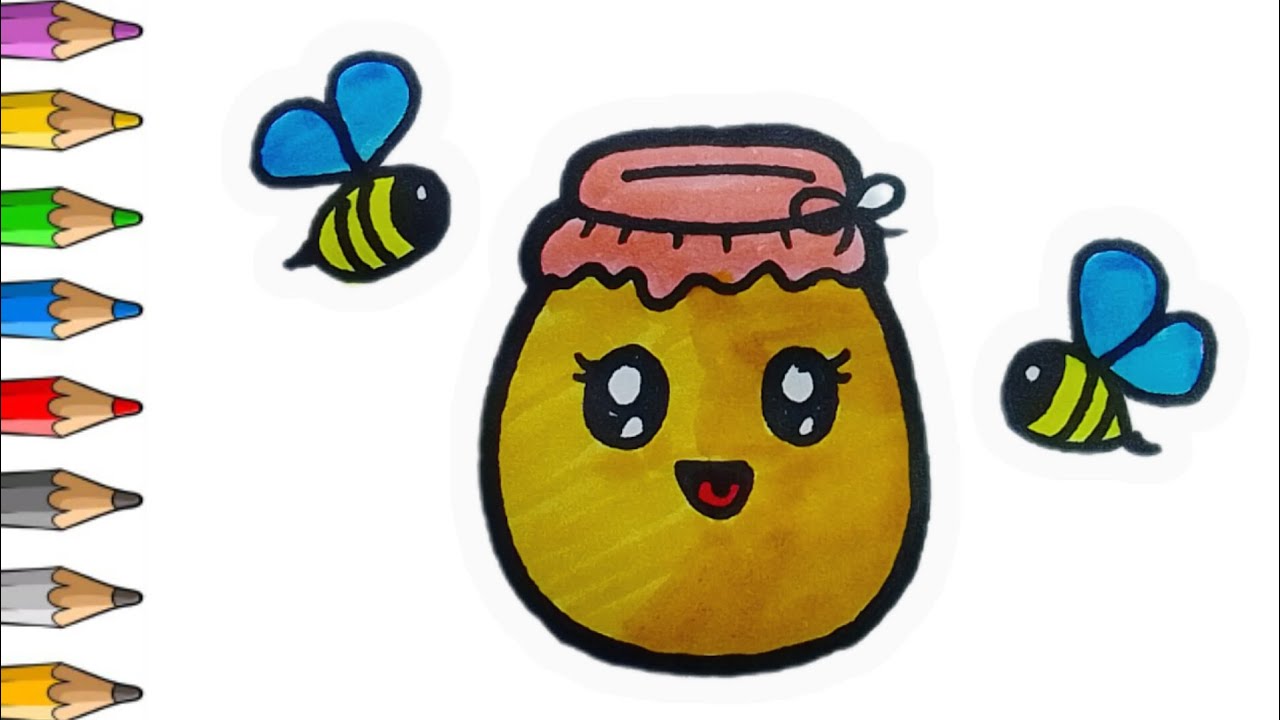 Cute honey 🍯 jar drawing for kids ll How to draw honey jar step by step ll Easy honey jar drawing ll
