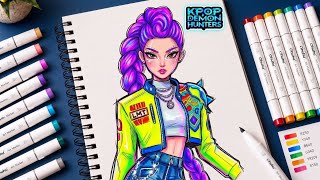 🎨 Fan Art Tutorial: RUMI Coloring Process ✨ | Huntrix Style | Ohuhu Markers & Glitter Pens