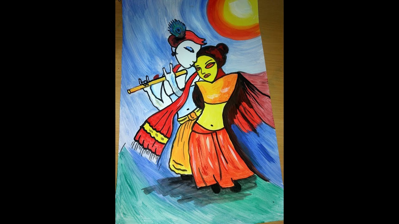 Modern art of Radha and Krishna Painting by Deepalakshmi Sampath