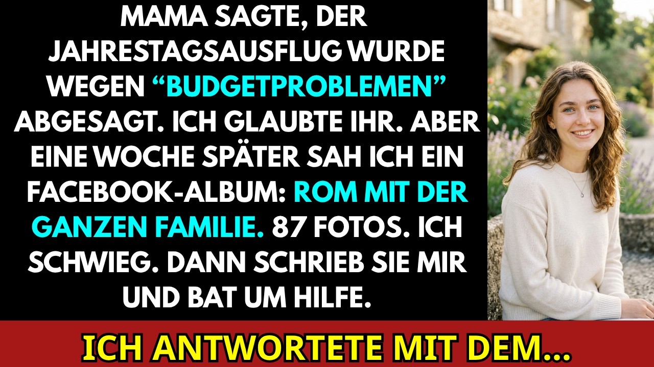 Mein Name ist Franziska, 29, und ich habe an einem Dienstag entdeckt, dass meine Familie nach Rom geflogen ist – ohne mich. Eine Woche nachdem sie mir erzählt hatten, sie könnten sich den...