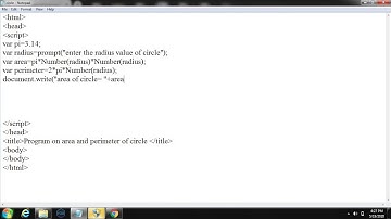 Area and perimeter of circle program in java script by SUNIL SIR