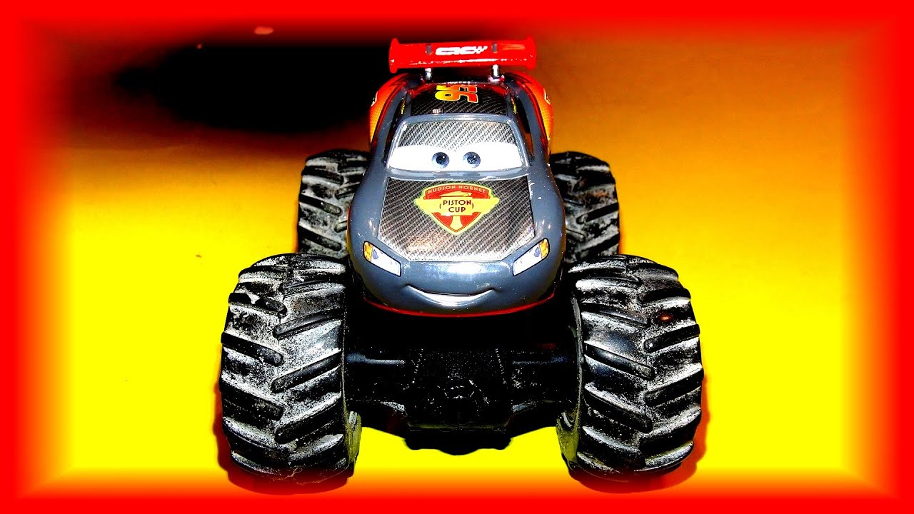 Pixar Cars Customs Carbon Fiber Lightning McQueen on Monster Truck