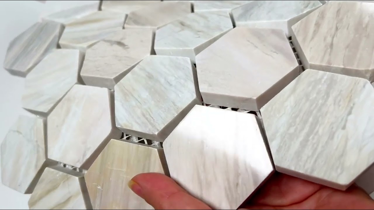 Hexagon 2 Inch Beige, Grey, and Creamy Marble mosaic Tile