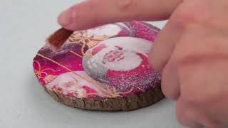 DIY Christmas Ornament Wooden Santa in a Decoupage Technique