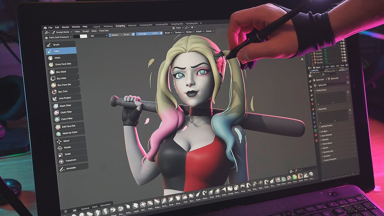 Sculpt with me - Modeling Harley Quinn in Blender
