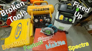 Repairing broken Makita, bostitch  festool, milwaukee, and spectra tools that need fixed.