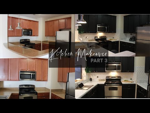D.I.Y Black Kitchen Cabinets NO PAINT ! Rental friendly kitchen makeover Pt. 3