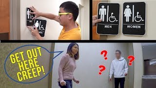 Switching Bathroom Signs Prank!