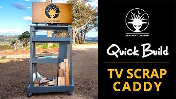 Storage solution for scrap wood and offcuts - a scrap caddy on wheels with a TV on top.
