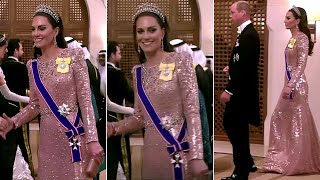 Princess Kate Wows In Sparkling Pink Gown With Her Favorite Tiara for Jordan Royal Wedding Banquet.